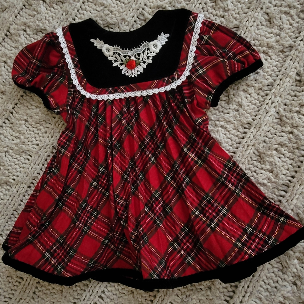 Vintage Red Plaid Dress with Lace Detail